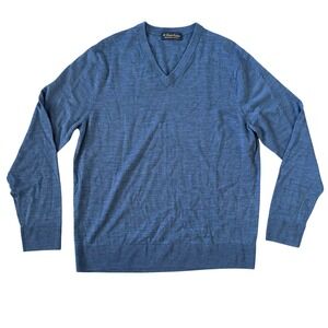 Brooks Brothers Brookstech Merino Wool Sweater Sz L Blue FLAWED
